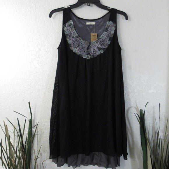 Silent Worth Dresses & Skirts - Sleeveless Gray Floral Rose Black Lace Dress Sz M